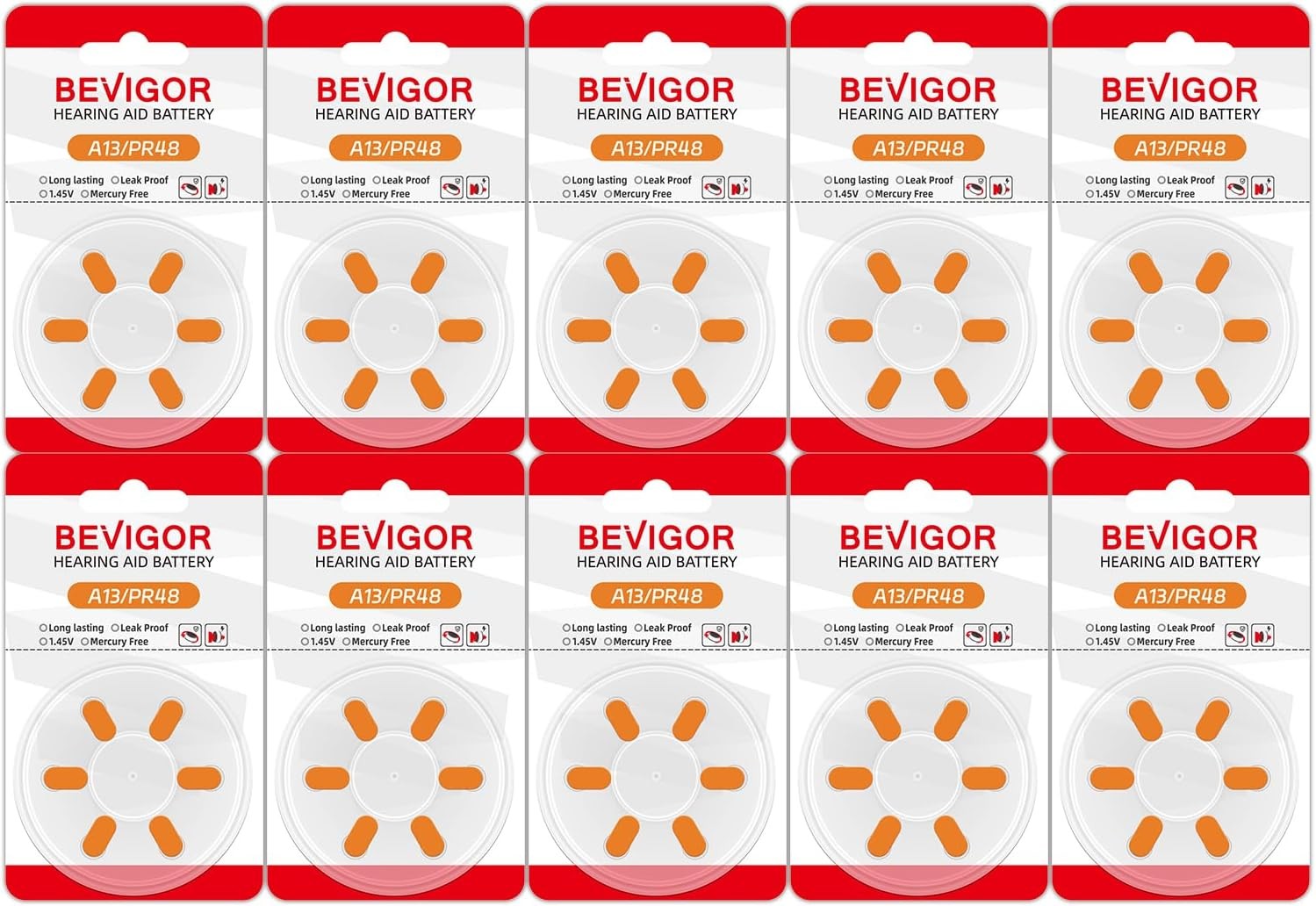 Hearing Aid Batteries Size 13 BEVIGOR Zinc Air 24-Pack 1.45V Mercury Free