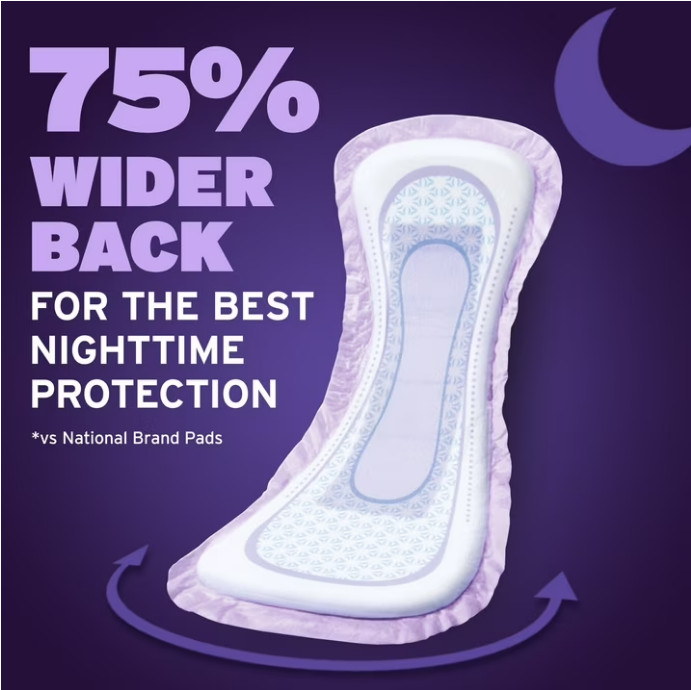 Poise Overnight Incontinence & Postpartum Pads for Bladder Leaks, 72 Count
