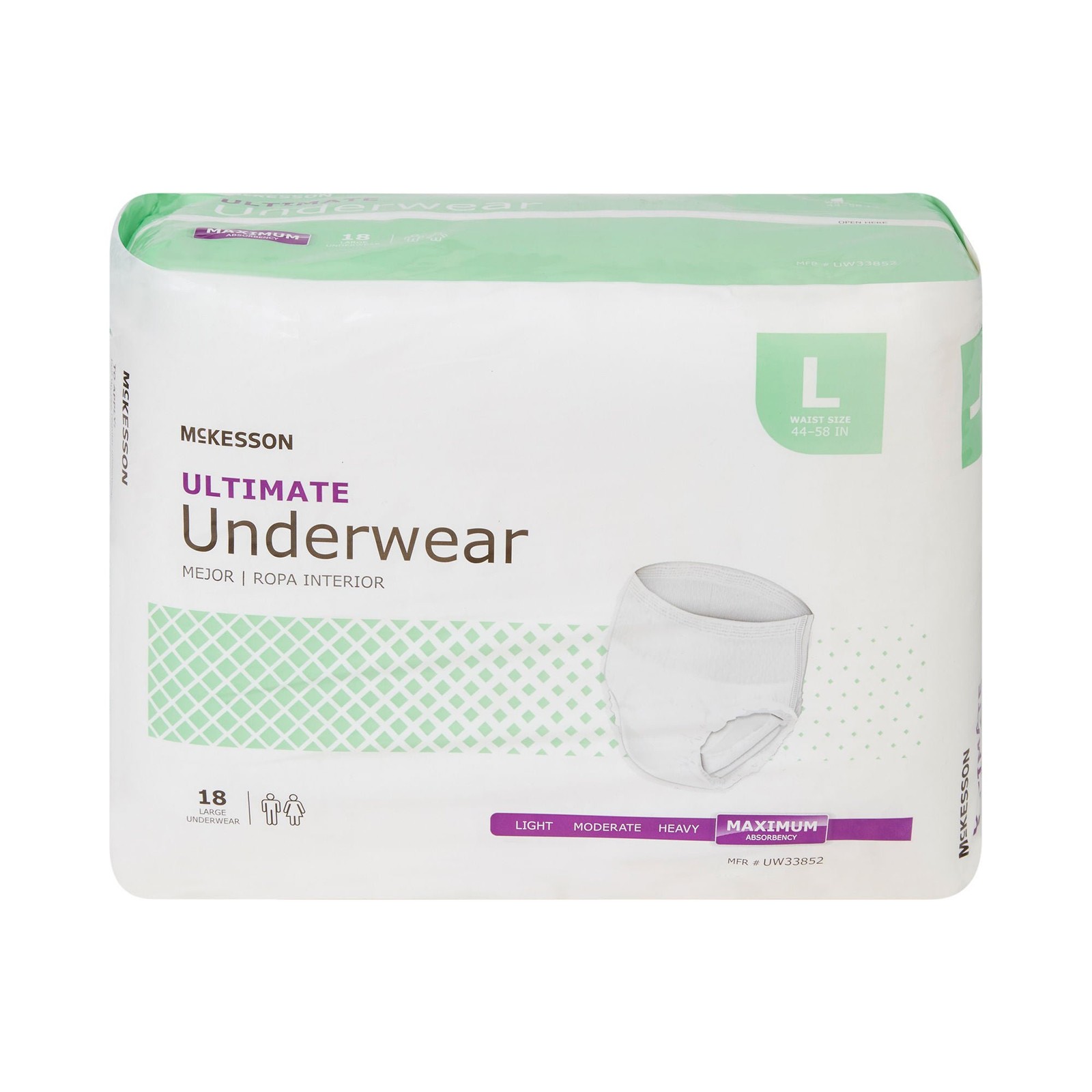 McKesson Adult Disposable Cloth Underwear Maximum Absorbency – Size L 18 Count