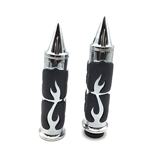 HK MOTO- Motorcycle Chrome Spike Comfort Rubber Flame Hand Grip 25mm 1″ 1 inch