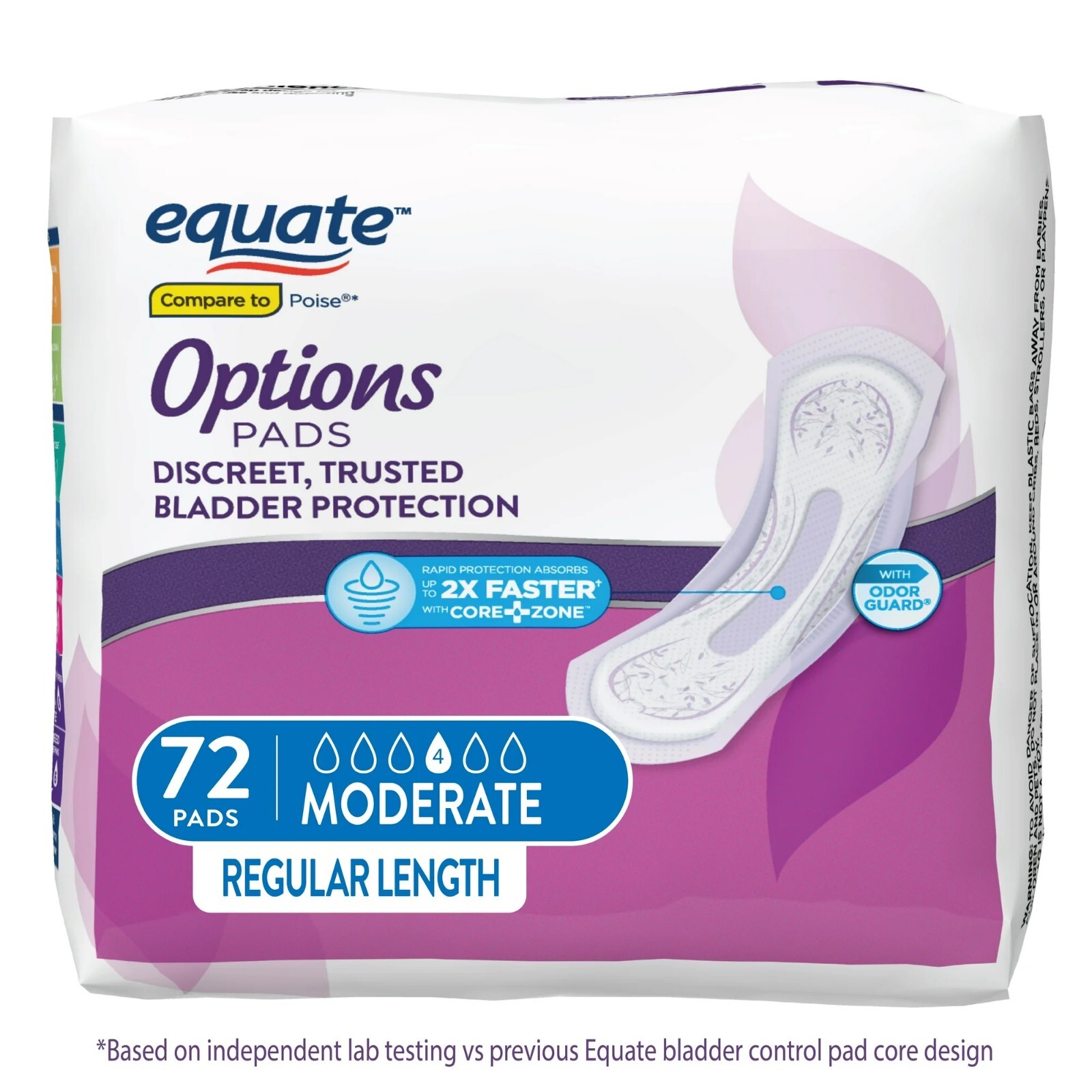 Equate Options Women’s Moderate-Regular Incontinence Pads, 72 Count