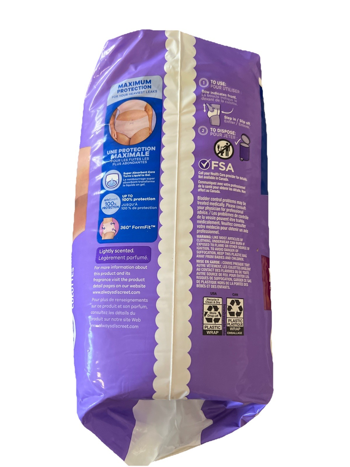 Always Discreet Sizes 20-26 Maximum XL 15 Disposable Underwear