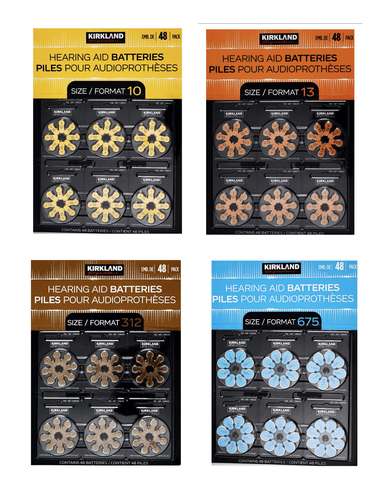 Kirkland Signature 48 Hearing Aid Batteries Premium Zinc-Air Sizes 10 13 312 675