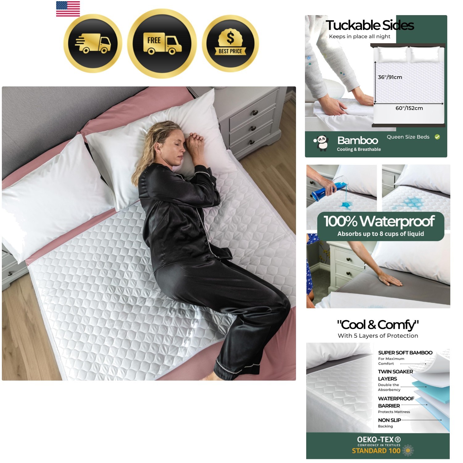 Hygge Sheets️ Organic Washable Incontinence Bed Pads with Tucks – 100% Waterp…