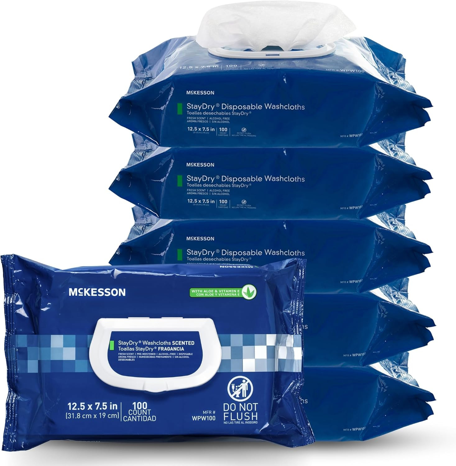 Staydry Disposable Washcloths with Aloe, Pre-Moistened, 8 X 12″, Soft Pack