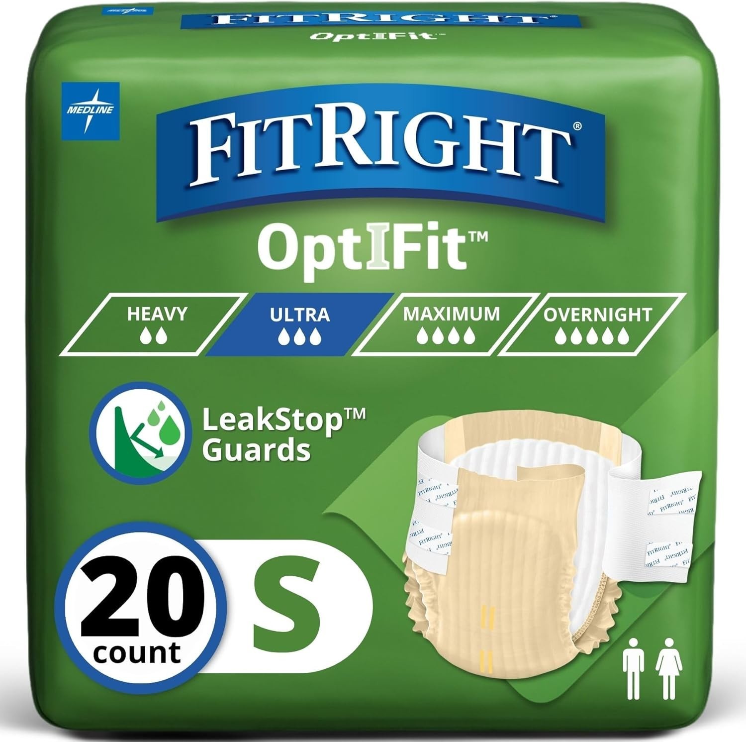 Adult Diapers, Ultra Heavy Absorbency, S Waist Size 20in-32in, 20 Count, Opti…