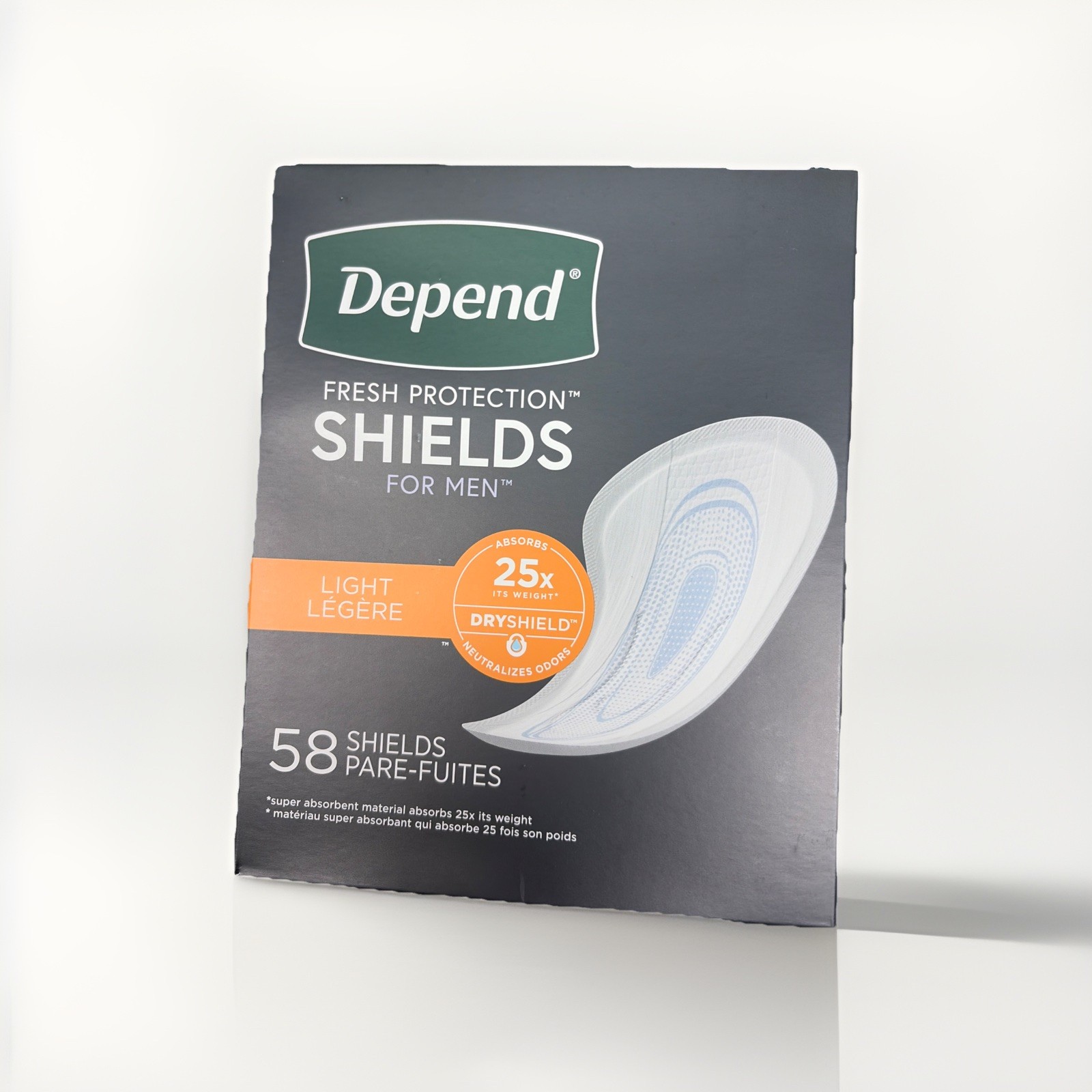 58 COUNT DEPEND MEN’S SHIELDS GUARDS – LIGHT ABSORBENCY FACTOR NEW