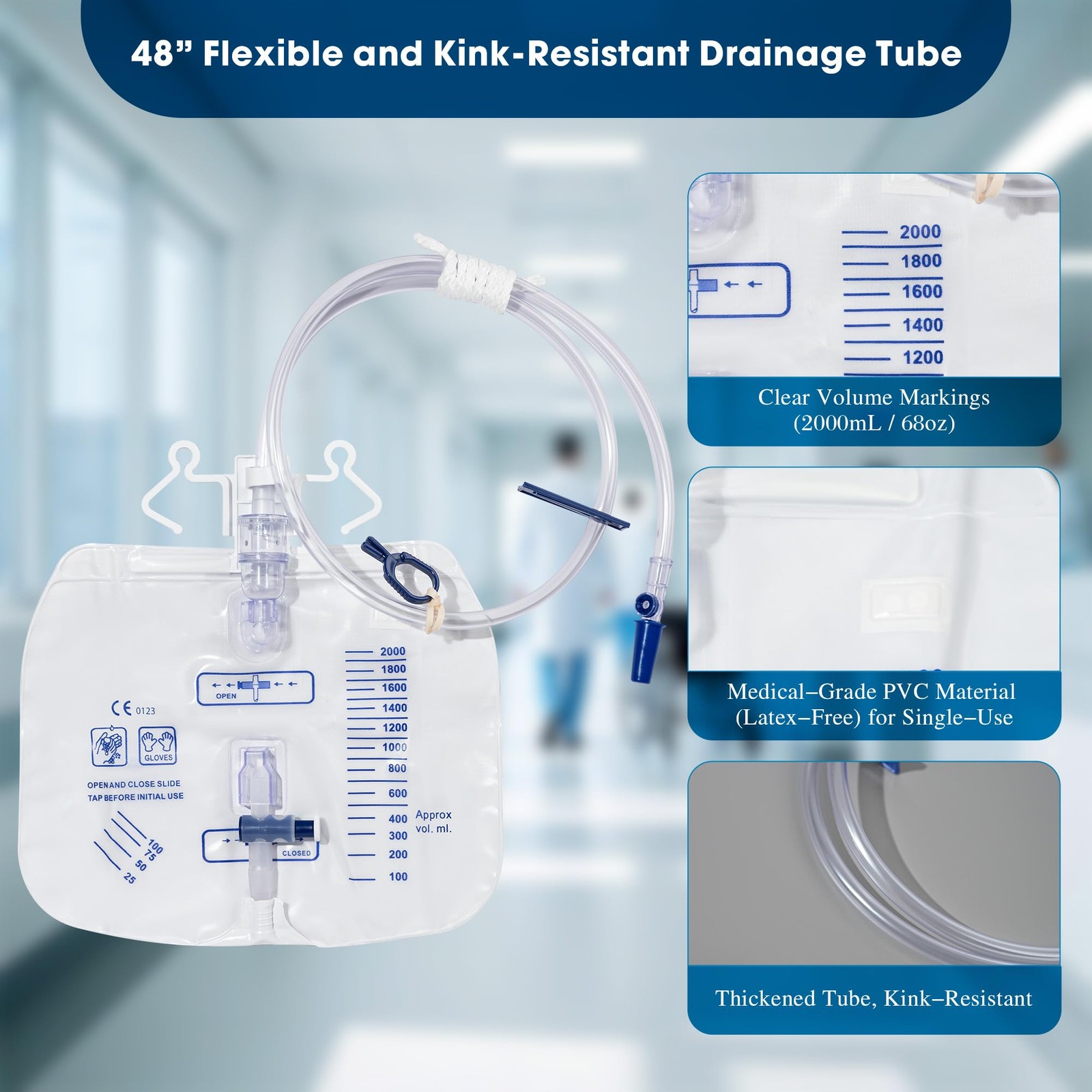 2000mL Catheter Bags for Men and Women 3 Pack Professional Urinary Drainage B…