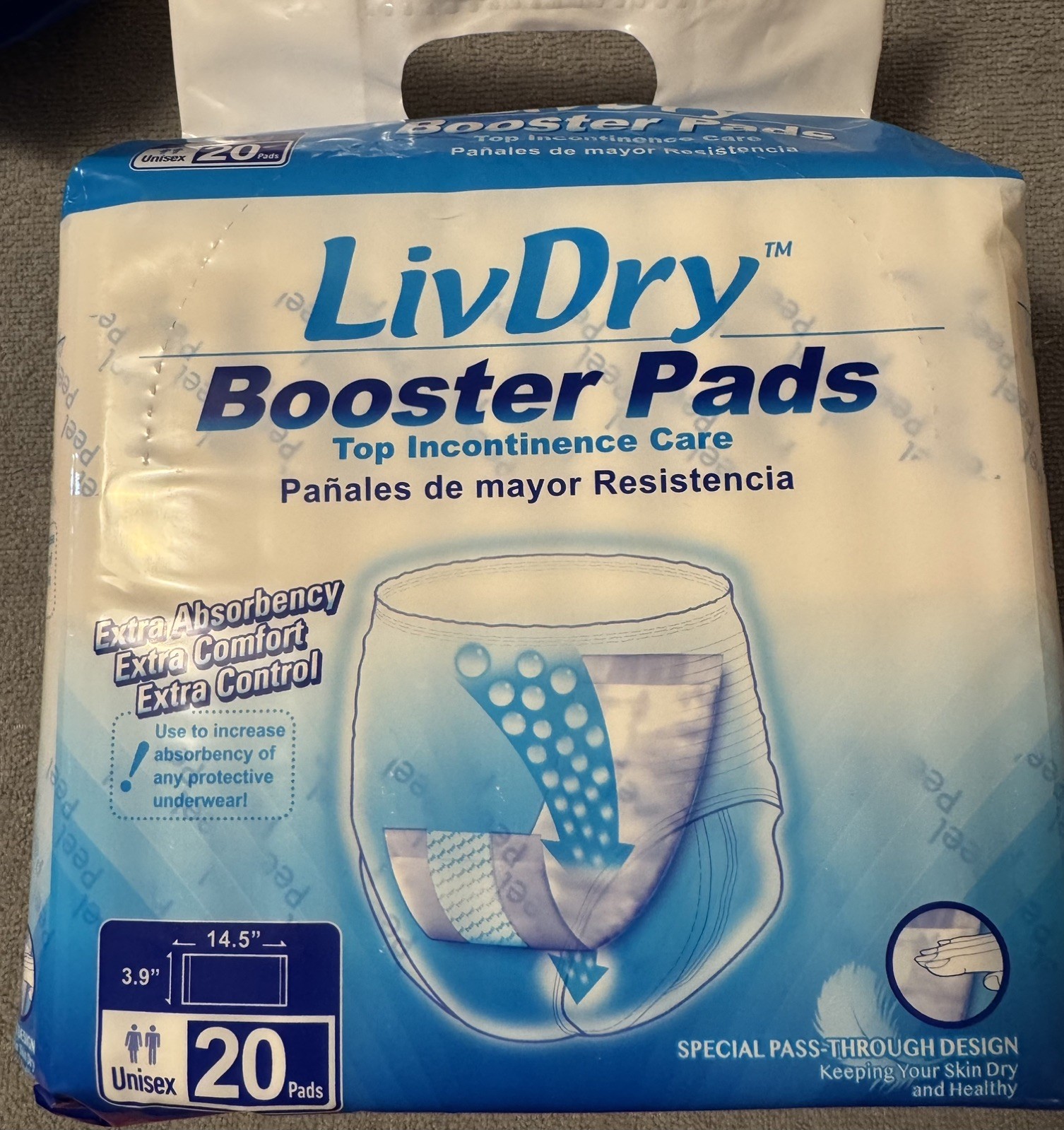 LivDry Incontinence Booster Pads, Use with Adult Diapers for Women Or Men, 20 CT