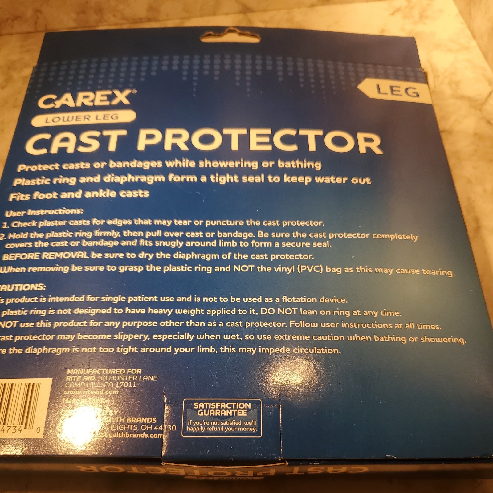 Carex Cast Protector Lower Leg & Foot Reusable Tight Seal Ring Latex Free 23″ L