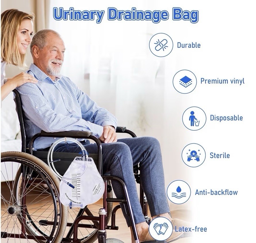 2000Ml Catheter Bags for Men and Women 3 Pack Professional Urinary Drainage Bags