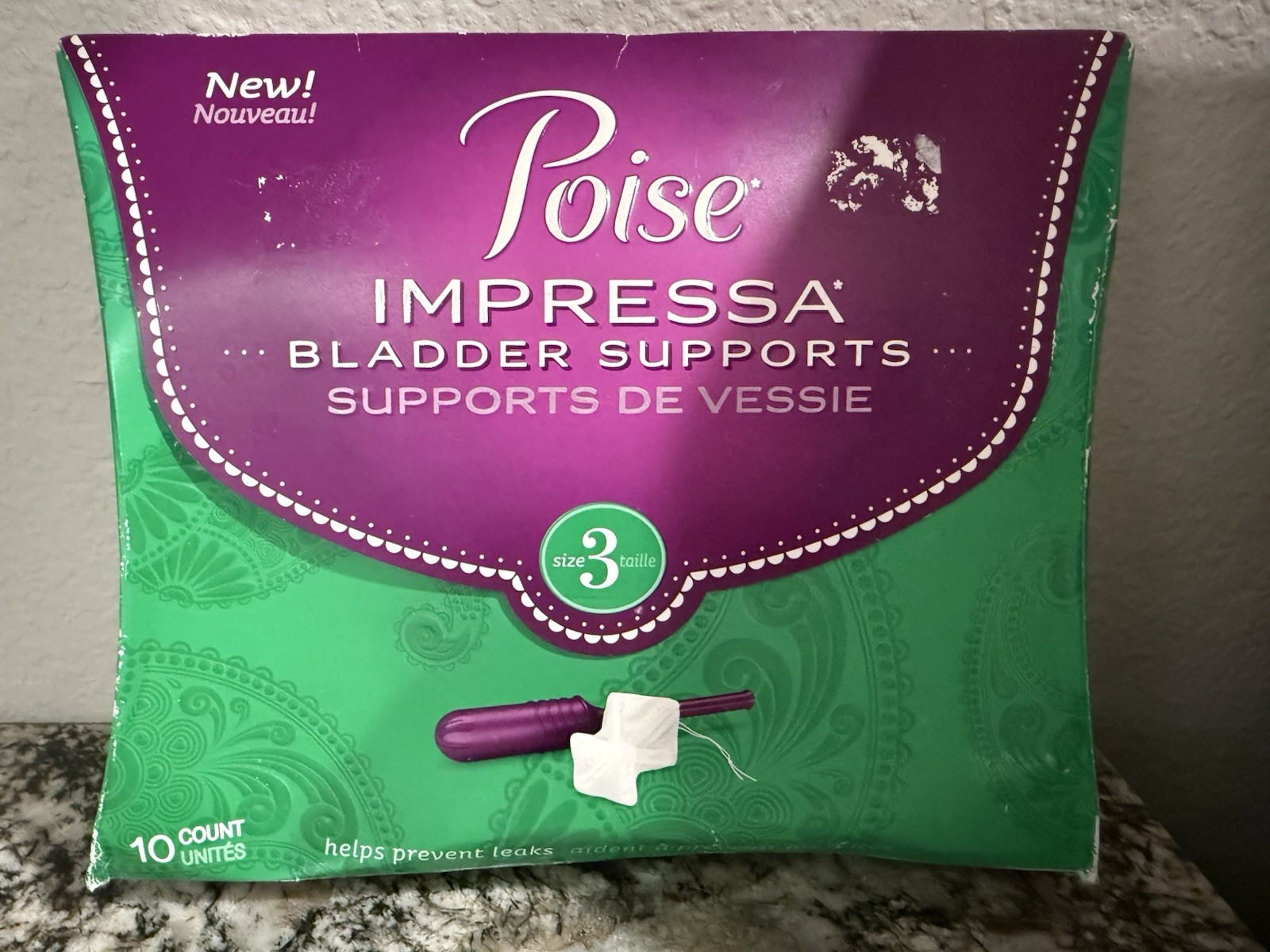 Poise Impressa Bladder Supports, Size 3, Open Box, 10 Count, 05/2018 – NEW