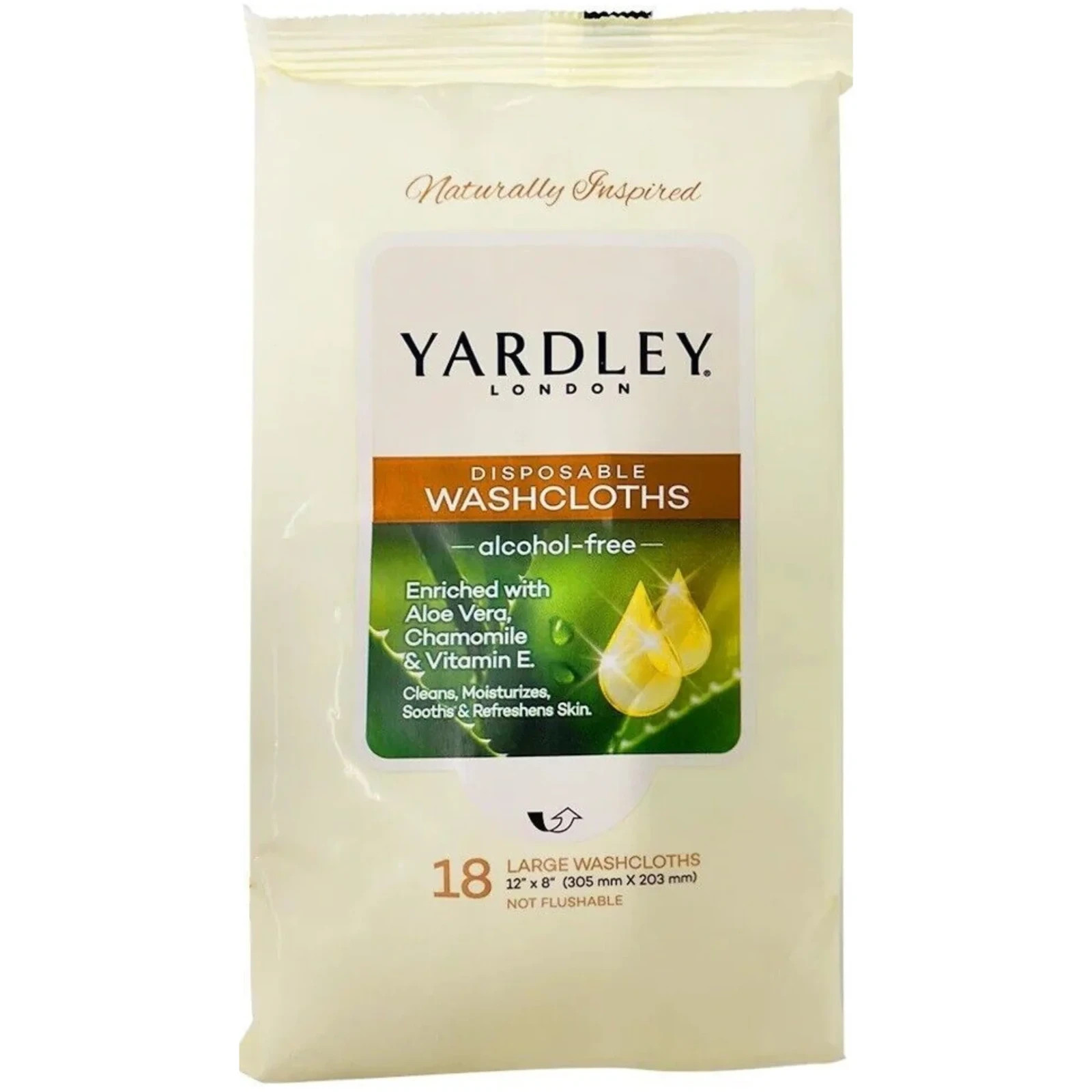 Yardley London Disposable Washcloths 4 Pack 18ct Large Wipes Aloe Cham Vit E