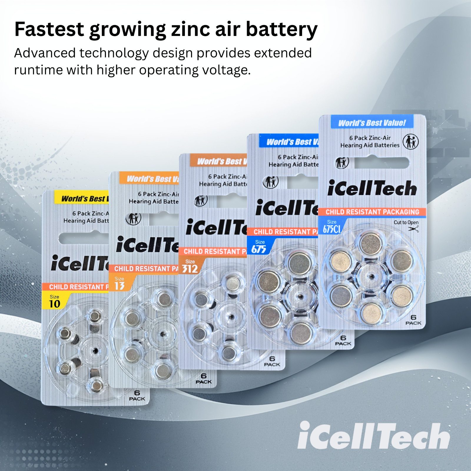 iCellTech Size 13 Zinc Air 1.45V Hearing Aid Batteries (6 Pack)