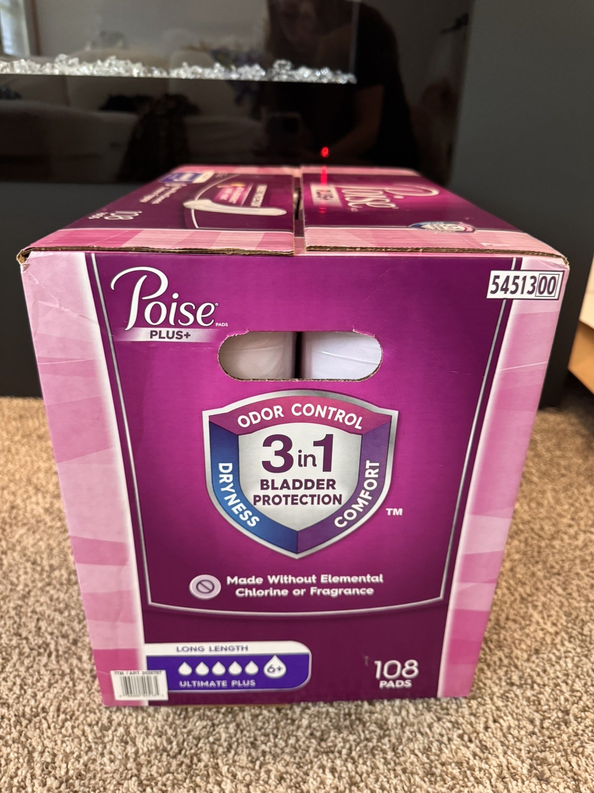 POISE Ultimate PLUS Absorbency Pads 108 Long Length For Day & Night NO Fragrance