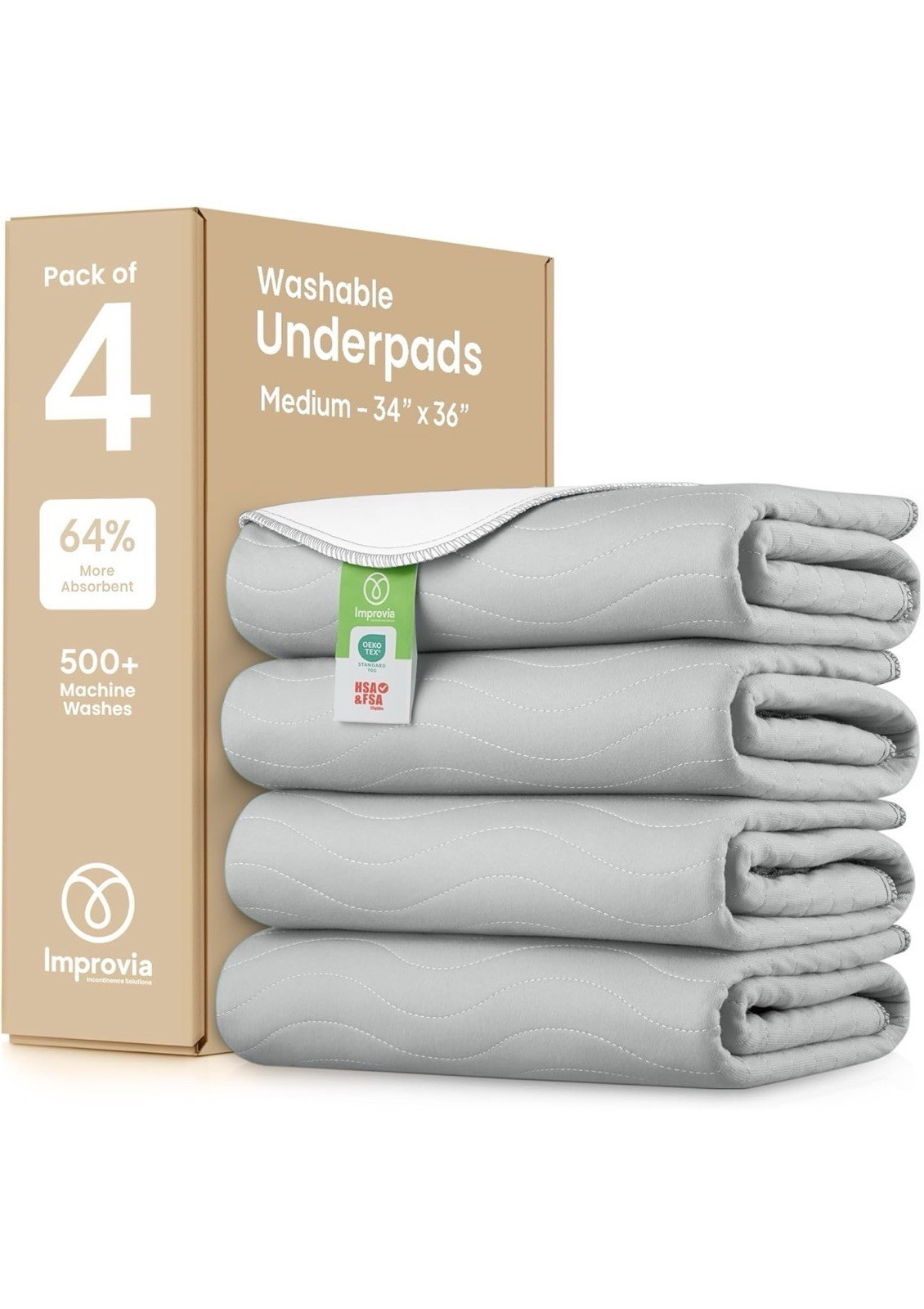 IMPROVIA® Incontinence Bed Pads Washable Waterproof mattress protector – 4 Pack