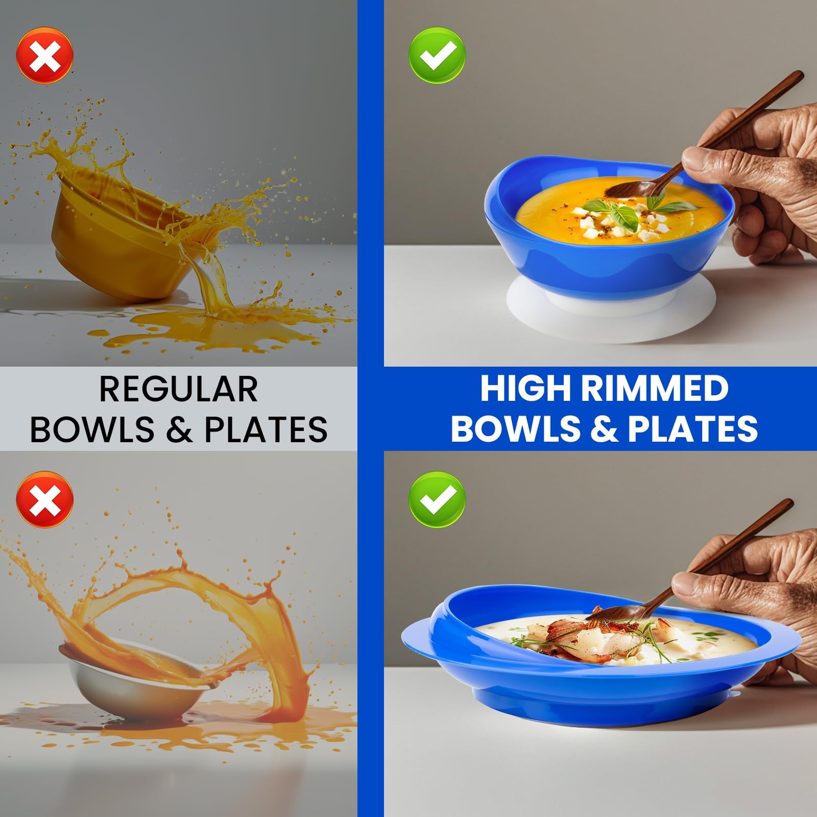 Spill Proof Scoop Bowl with Non Skid Suction Base Adaptive Dinnerware 2 Pack
