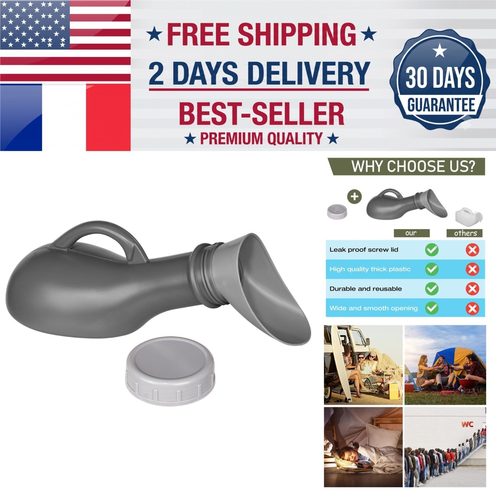 LAOJU Portable Urinal Bottle 1000ml Unisex Pee Bottle for Travel