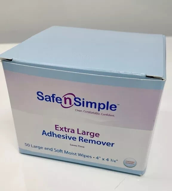 Safe N Simple EXTRA LARGE Adhesive Remover 4″ x 4 3/4″ Wipes, 50 Per Box