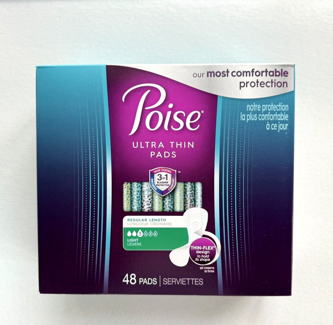48 ct POISE ULTRA Thin Pads/Reg. Length/Light Absorbency Bladder Leaks No Smell