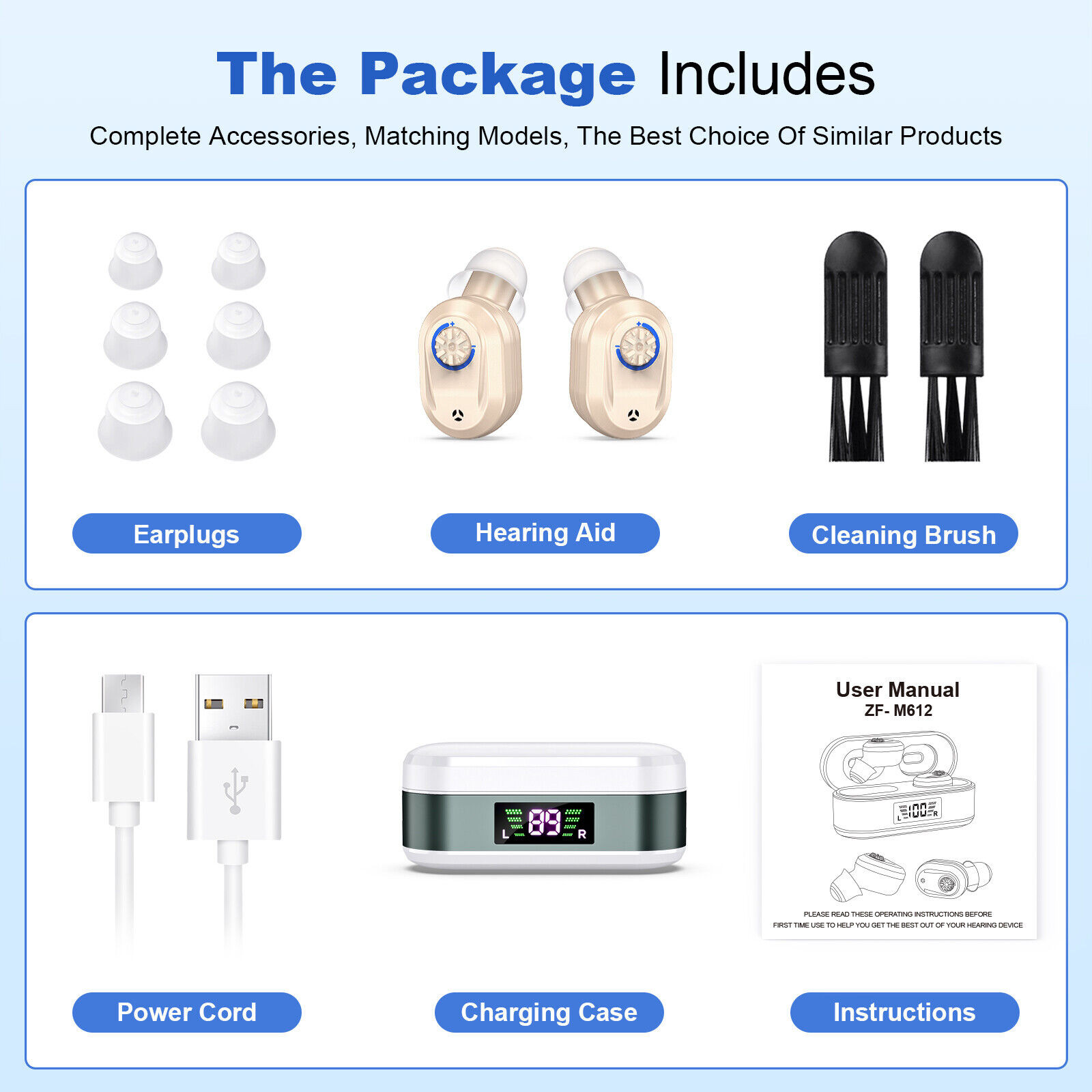 1 Pair Rechargeable Hearing Aids Digital Invisible In Ear Hearing Amplifier Aids