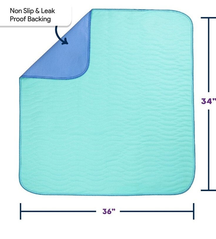IMPROVIA® Washable Underpads, 34″ x 36″ (Pack of 4) – Heavy Absorbency Reusable