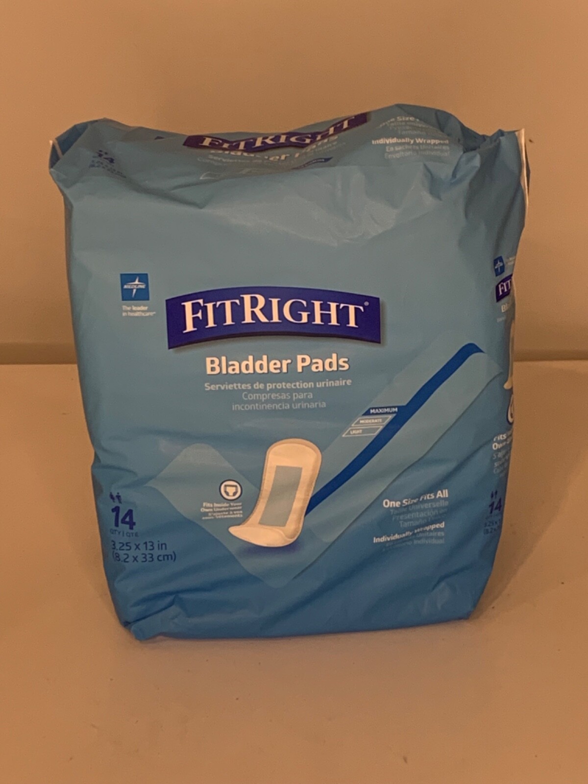 Medline FitRight Bladder Control Pads, Maximum Absorbency, 3.25″ x 13″ 14 count