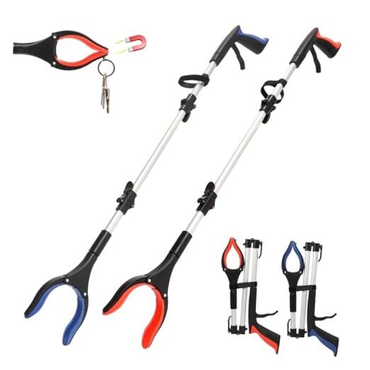 2 Pack Grabber Reacher Tool, 36″ Extra Long Heavy Duty Folding Orange+blue