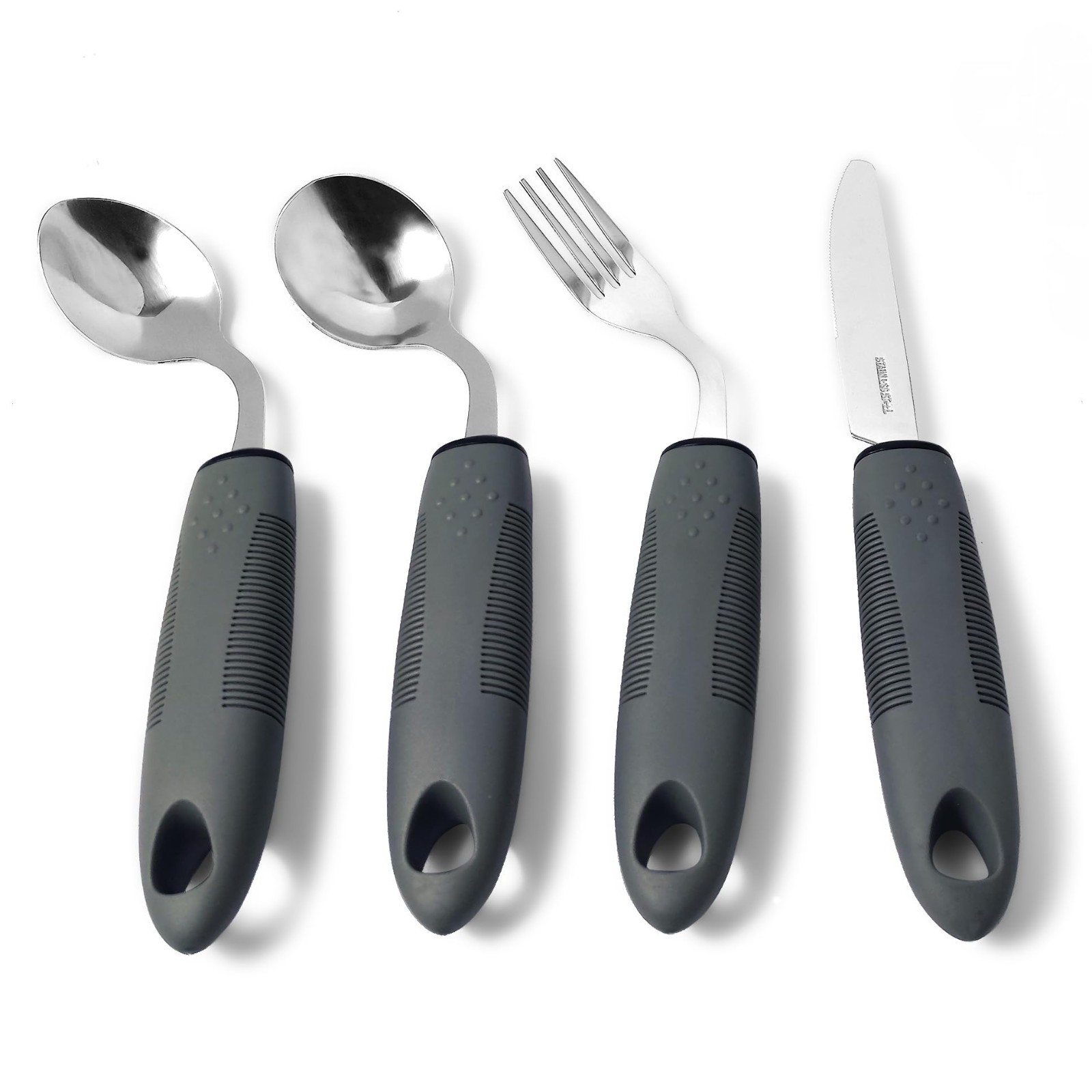 4 Pcs Adaptive Utensils Set for Elderly, Angled Handles for Arthritis & Tremors
