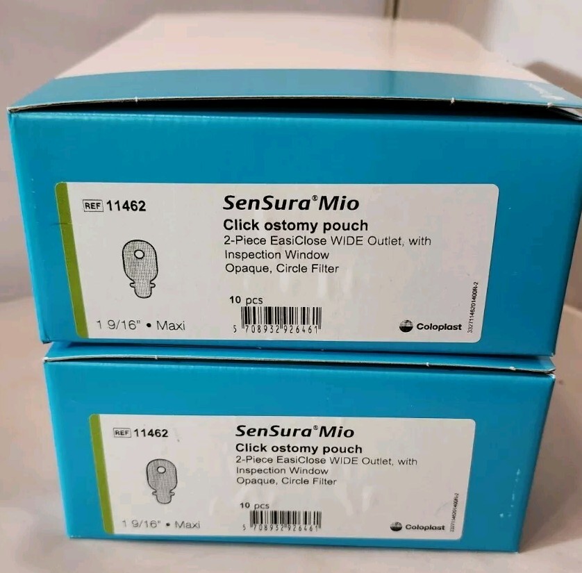 2 Boxes Of 10 Coloplast SenSura Mio 11462 2-Piece EasyClose Ostomy Filter Pouch