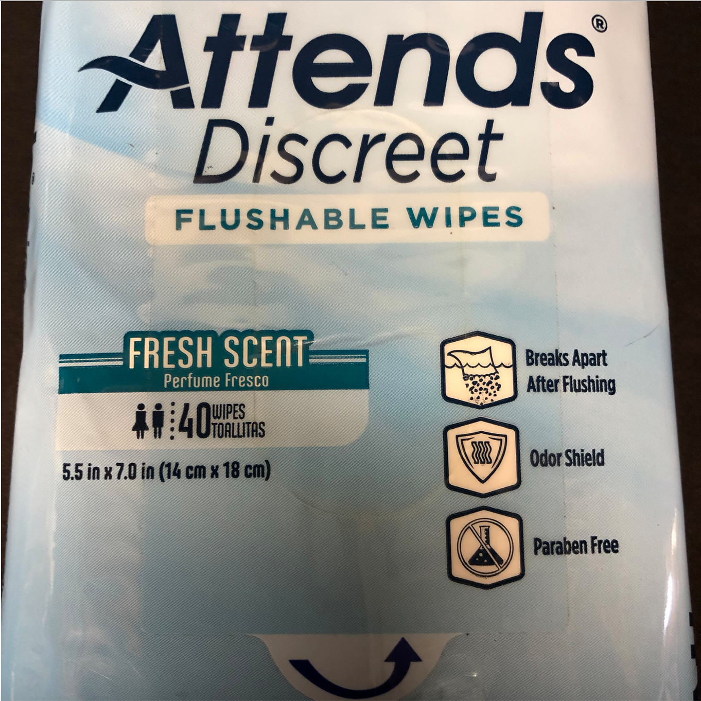 Attends Discreet Flushable 20 Packs of 40 Wipes 800 Total Count Fresh Scent Lot