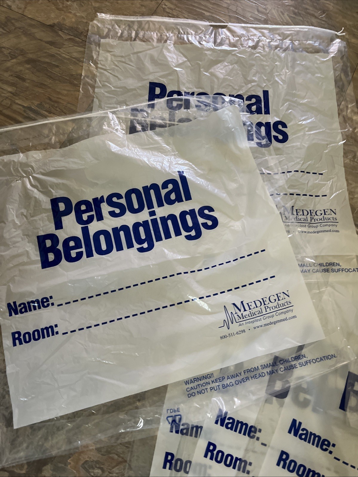 11 Personal Belongings Drawstring Plastic Clear Bags Approx 19.5″ x 19.5″ Used