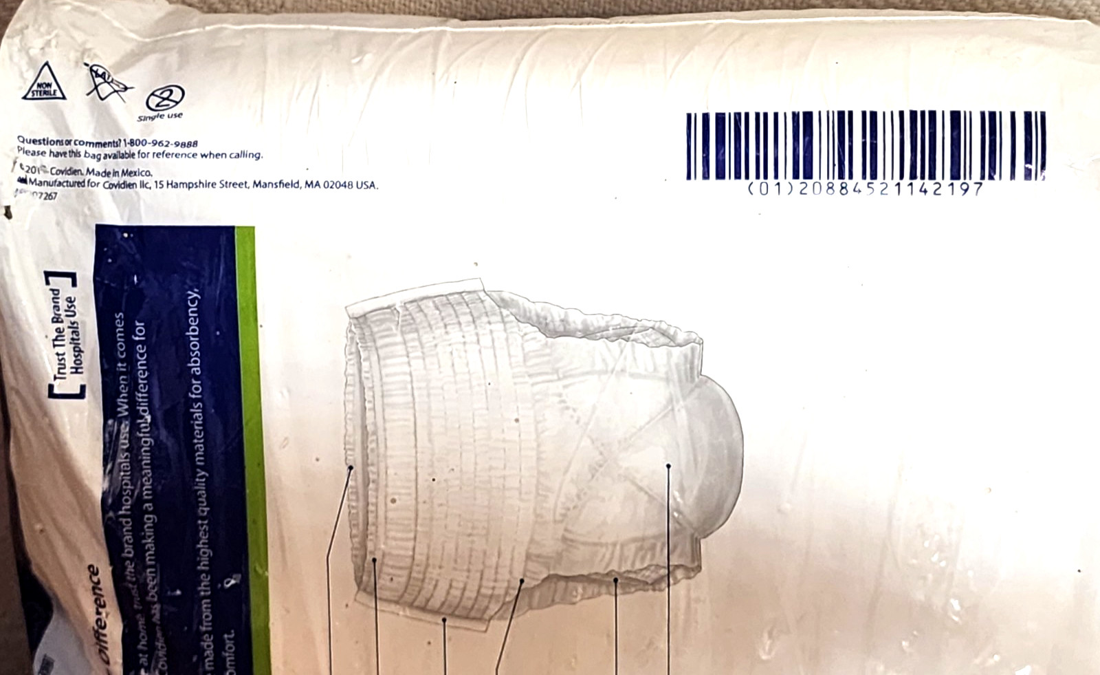 Covidien Curity 70074A Youth Pants Large/X-Large 60-125lbs 14 Pack