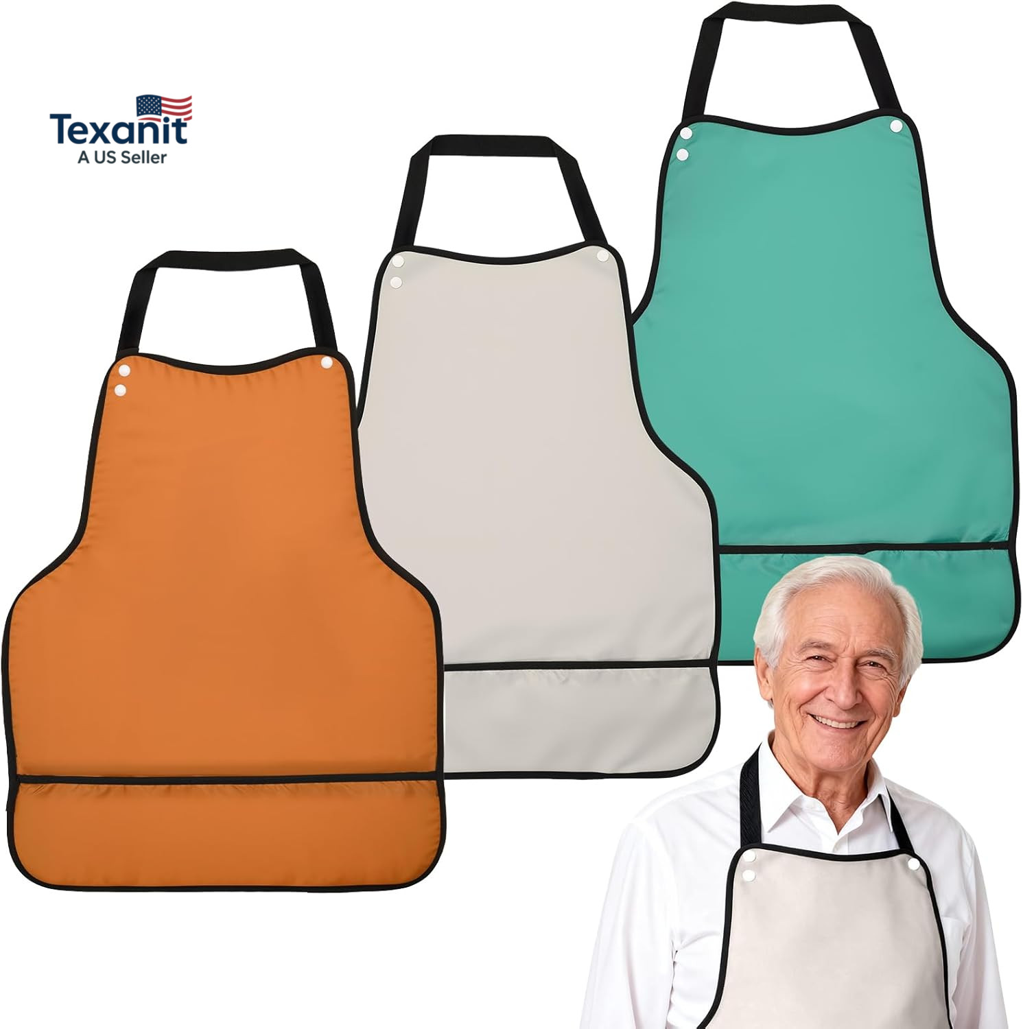 Adult Bibs, 3 Pcs Adjustable Adult Bibs for Men/Women/Elderly Seniors, Waterproo