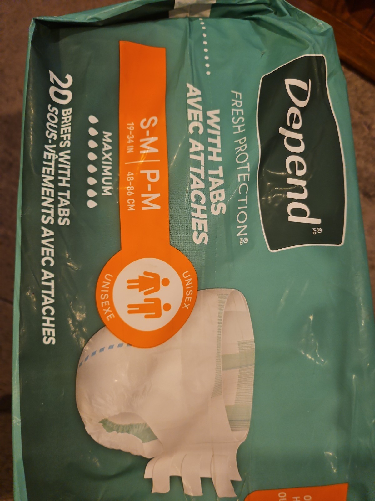 Depend Protection with Tabs Briefs S/M 19-34in Max Absorbency 20 Ct