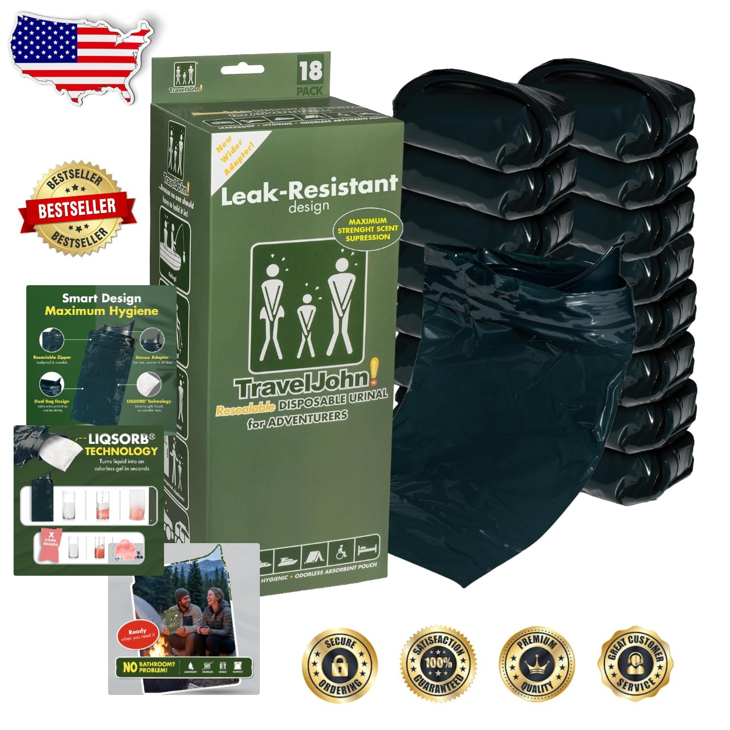 Adult Disposable Urinals 6pk, 800ml Unisex Travel Pee Bags, Secure Zipper, LI…