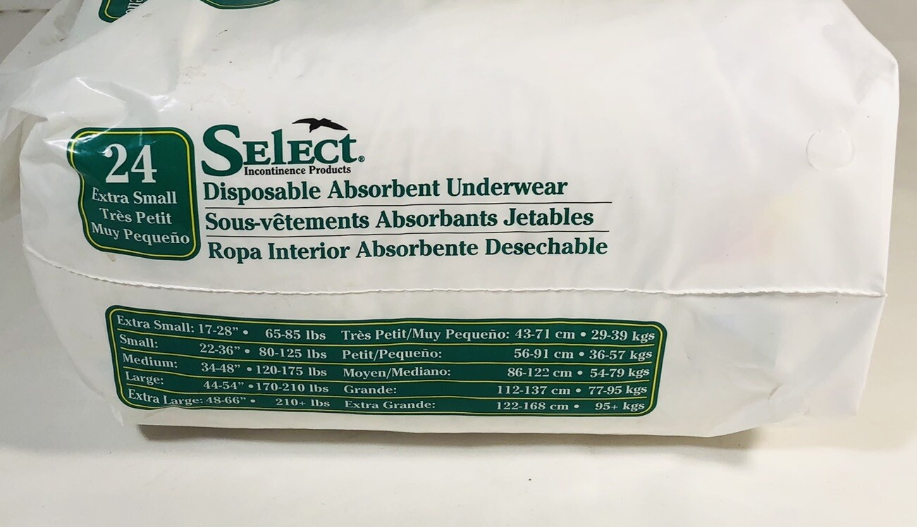 New Sealed 96 ct Tranquility Select Disposable Absorbent Underwear, XS W 17-28″