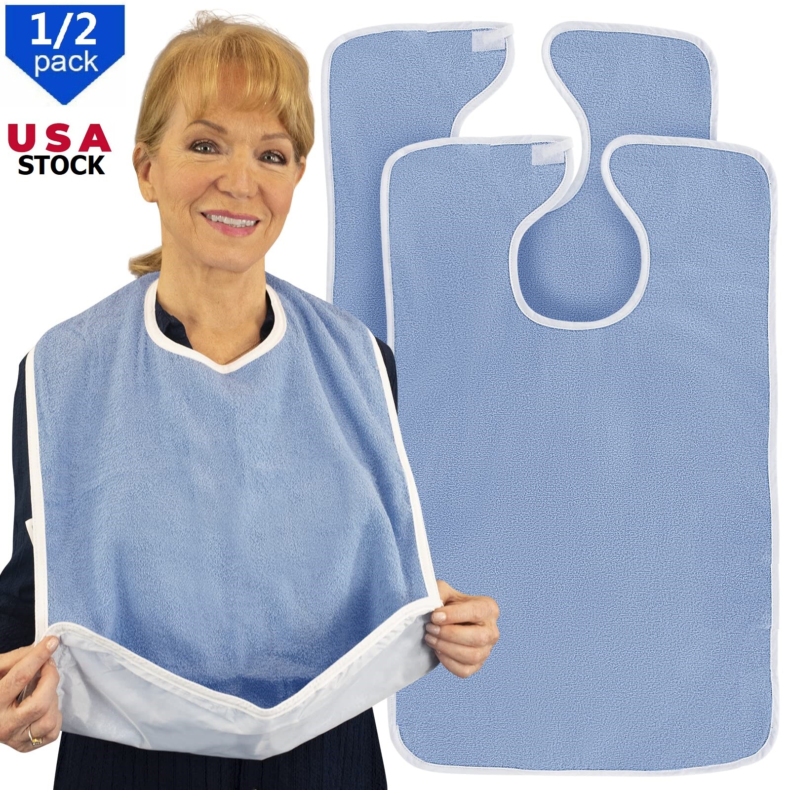 2× Adult Bibs For Eating Washable Reusable Clothing Protector Adjustable Closure