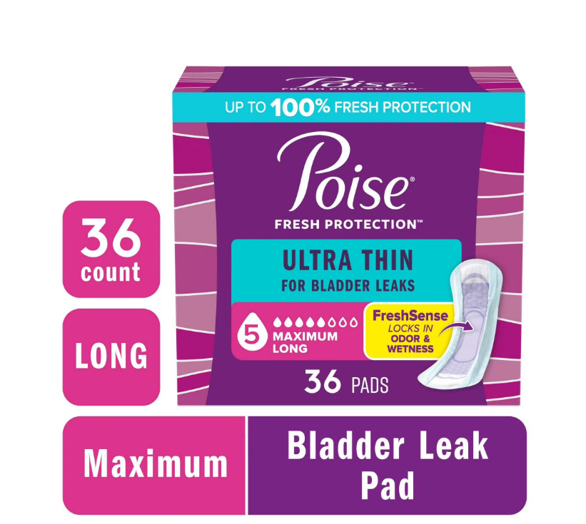 36ct Ultra Thin Incontinence Pads 5 Drop Maximum Absorbency Long Length