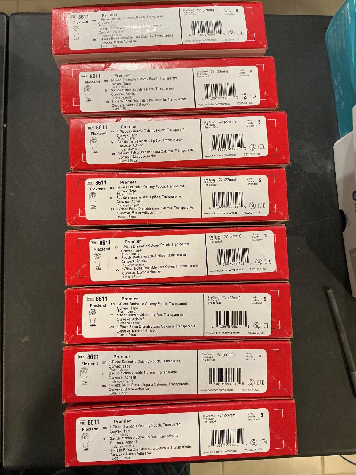 40 (8 boxes of 5) Hollister 8611 Premier Drainable Ostomy Pouch