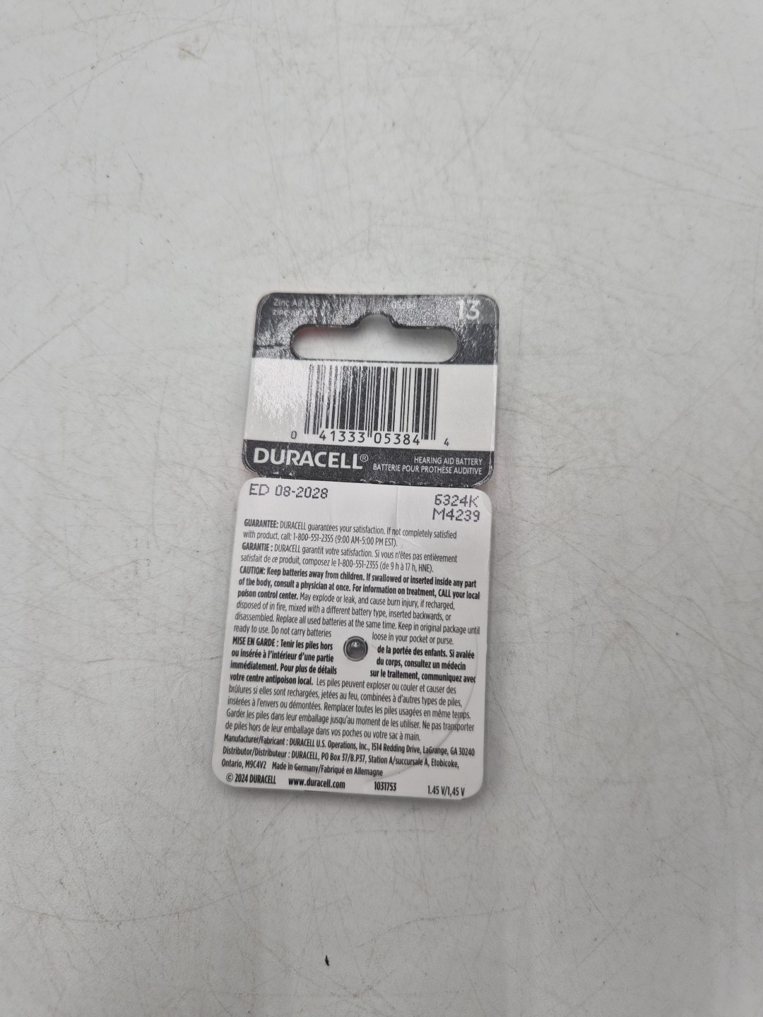 Duracell Hearing Aid Batteries Size 13 Exp 2028 New 8 Pack