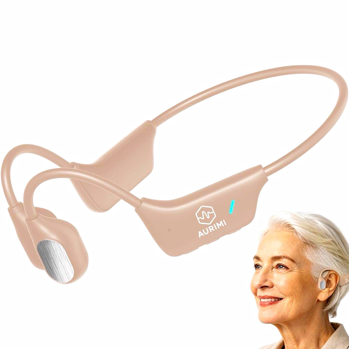 Aurimi Bone Conduction Hearing Amplifier Open Ear BTE Beige Fits Both Ears