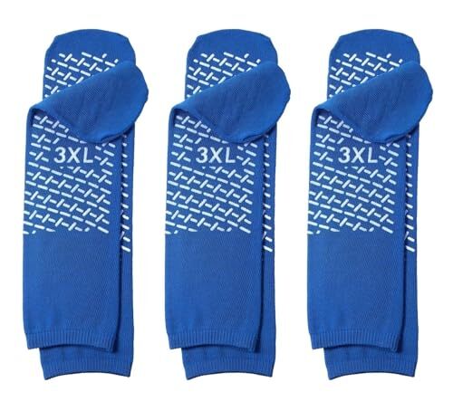 3 pairs Single Tread Non-Skid (3XL) Bariatric Comfort Safety Socks Blue