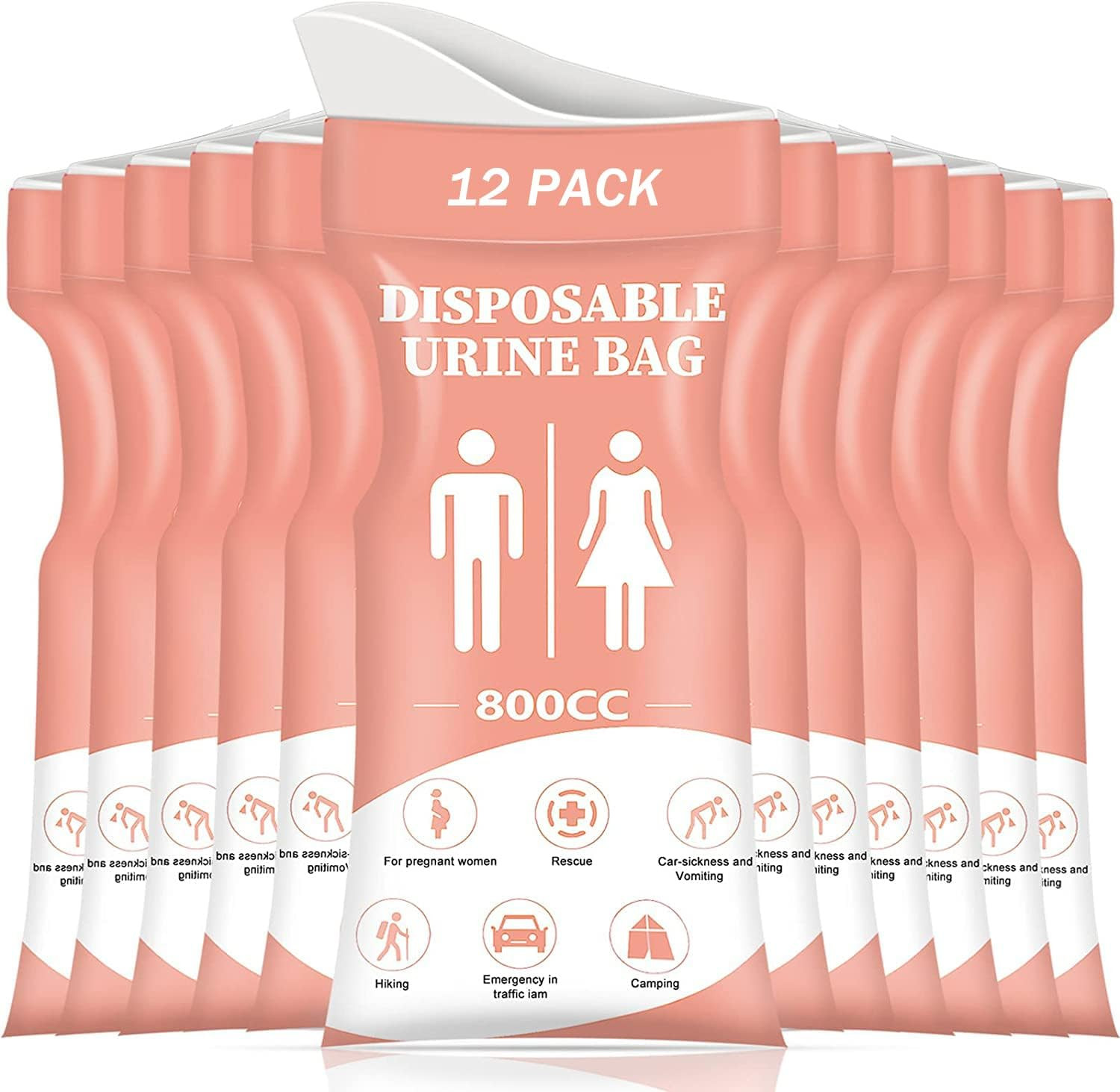 Disposable Urine Bag, 12/24 PCS Pee Bags for Travel for Women/Men, 800ML Emergen