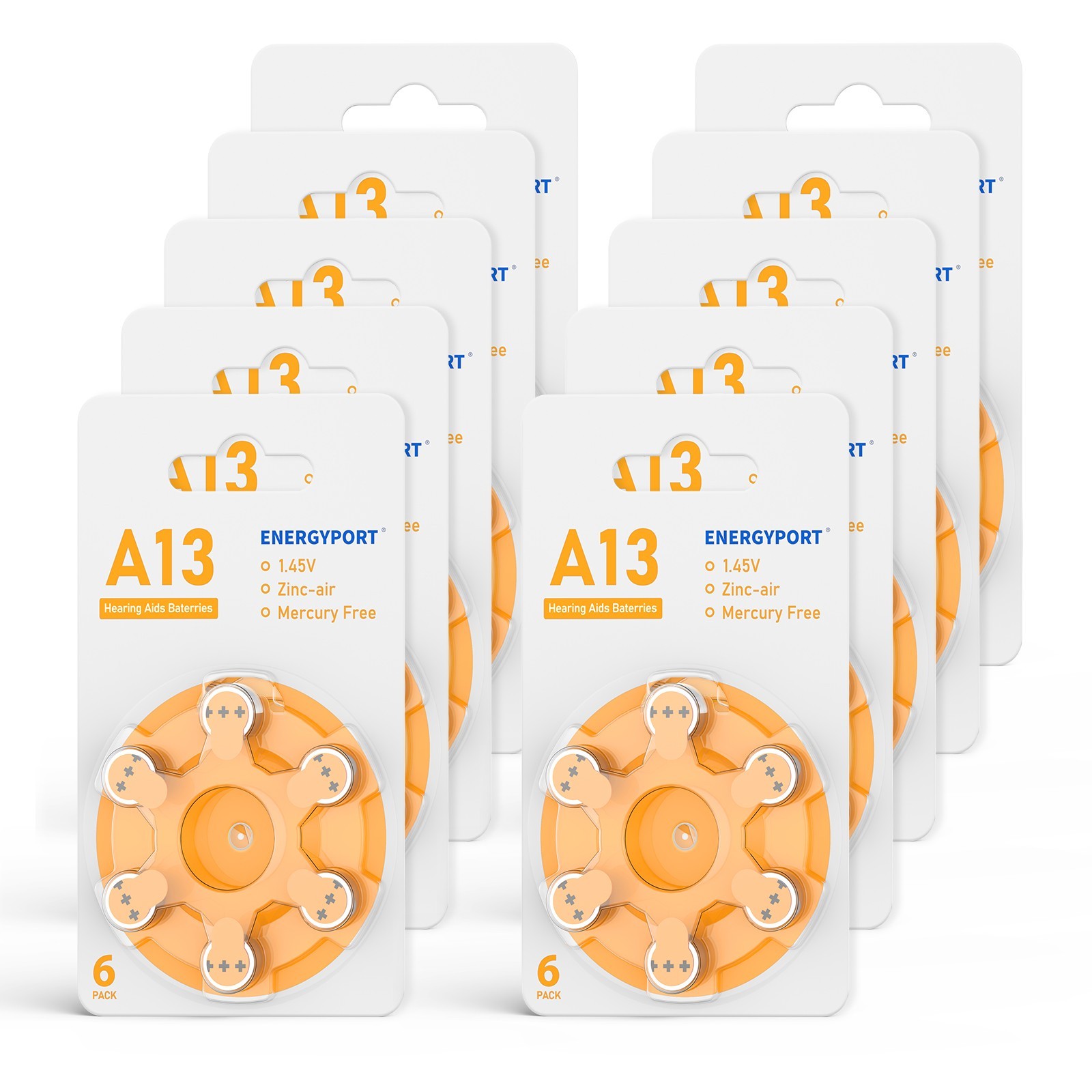 120Pcs ENERGYPORT 13 Size 13 Hearing aid Batteries 1.45V Zinc air Mercury Free