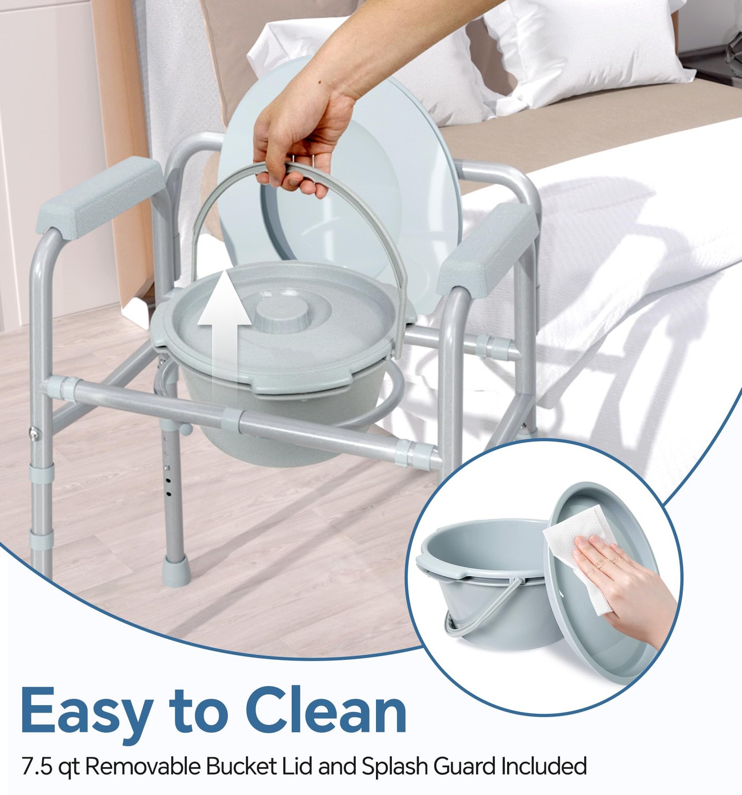 Homland 3-In-1 Bedside Commode Chair Sturdy Dual-Crossbar Support Construction