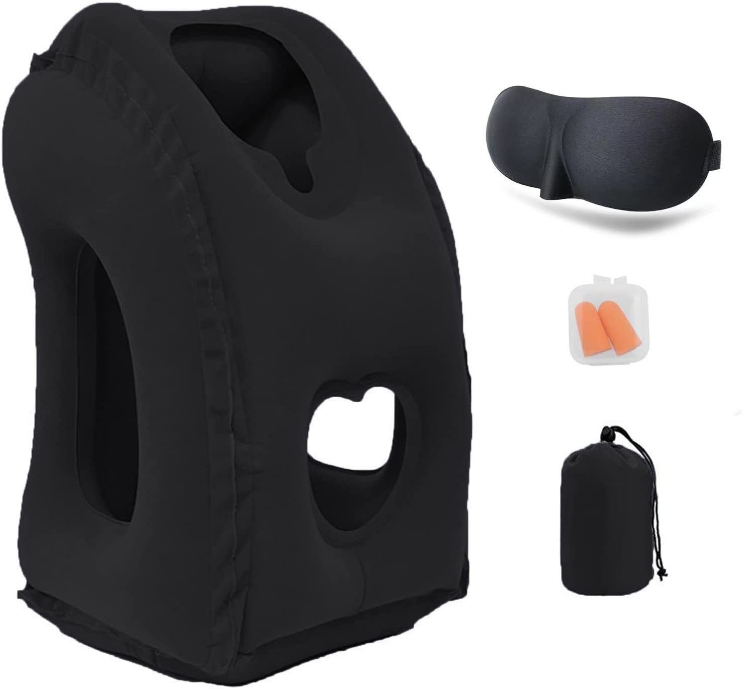 Inflatable Travel Pillows for Airplane, Blow Up Neck Pillow Black 4th Gen