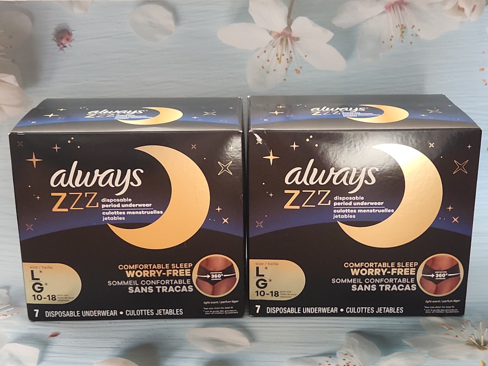 (Lot of 2) Always ZZZ Overnight Disposable Period Underwear, Size L/G, 7 Count