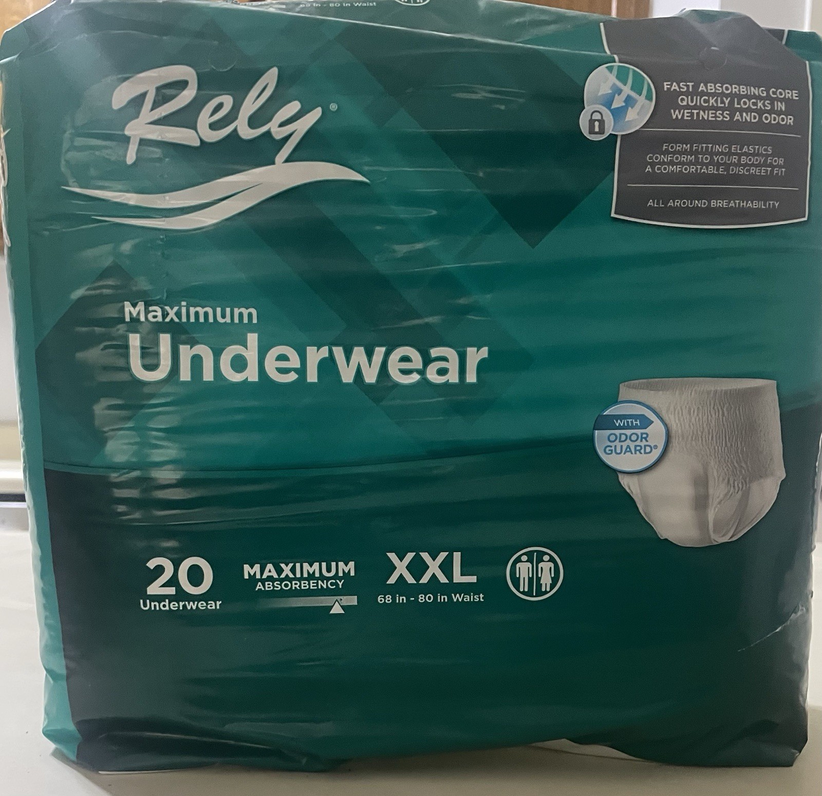 RELY Unisex Maximum Underwear Size XXL 68”-80” waist 20 Count Adult Diapers