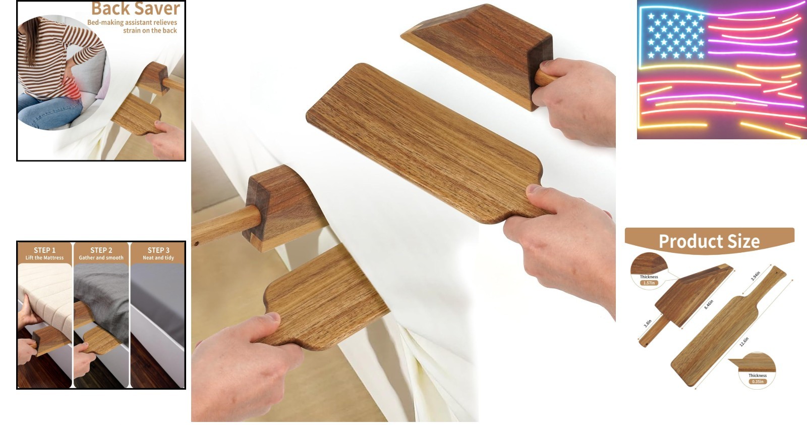 Acacia Wood Mattress Lifter Tool for Changing Sheets, Sheet Tucker, Seniors